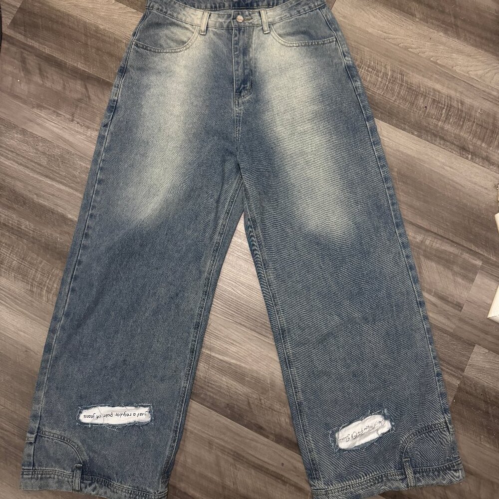 Upside Down Jeans - Faded Front, Rip Detail, Unique Back Pockets at the Bottom |